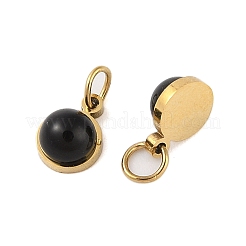 Ionenplattierung (IP) natürlicher schwarzer Onyx (gefärbt und erhitzt) halbrunde Anhänger mit Biegering&nbsp;STAS-A097-05G-10
