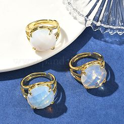 真鍮のカフオープンリング  天然＆人工宝石付き  ラウンド  多面カット  ラックめっき  長持ちメッキ  ゴールドカラー  18mm&nbsp;RJEW-D347-05G