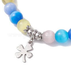 Браслеты с подвесками из кошачьего глаза&nbsp;BJEW-JB12464-03