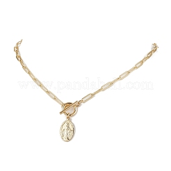 Colliers pendentifs ovales en laiton avec chaîne trombone vierge marie pour femmes&nbsp;NJEW-JN05117