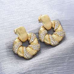 Цветок латуни микро проложить кубического циркония серьги стержня&nbsp;EJEW-R025-07G