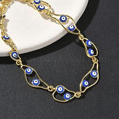 Латунные эмалевые плоские круглые звенья-цепочки с защитой от сглаза для женщин BJEW-G764-01G-05