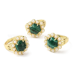 Anello regolabile esagonale con pietra preziosa mista naturale placcata ionica (ip) con perline di plastica&nbsp;RJEW-E075-03G
