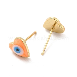 Эмалевое сердце с серьгами-гвоздиками от сглаза EJEW-P210-05G-02