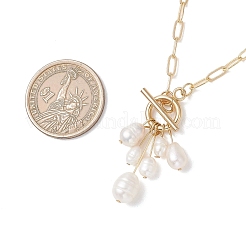 Кулон-кисточка из натуральных жемчужных бусин в виде рисовых зерен или ожерелье с латунными цепочками в виде скрепок.&nbsp;NJEW-JN05941