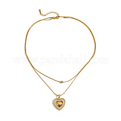 Collar doble de acero inoxidable 304 con colgante de corazón de concha blanca natural para mujer.&nbsp;WG85E59-02