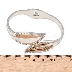 Bracelets manchettes à charnière ouverte en acier inoxydable 304 avec strass et cristal en forme de feuille pour femmes&nbsp;SA-CBA48C7-01P