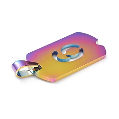 イオンプレーティング（IP）304ステンレスペンダント  数の長方形  虹色  NUM。6  27.5x14.5x1.5mm  穴：7.5x3mm&nbsp;STAS-H144-02MC-6
