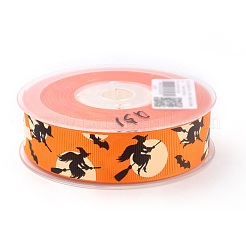 ポリエステルグログランリボン  片面印刷  ハロウィンギフトラッピング用  パーティーデコレーション  ハロウィーン模様  オレンジ  1インチ（25mm）  /ロール100ヤード（91.44メートル/ロール）&nbsp;SRIB-B002-02C-02