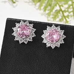 Серьги-гвоздики из латуни с микропаве из прозрачных кубических цирконий для женщин&nbsp;EJEW-G428-17P