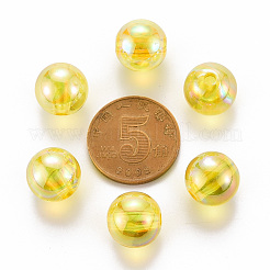 透明なアクリルビーズ  ABカラーメッキ  ラウンド  きいろ  12x11mm  穴：2.5mm  約566個/500g&nbsp;MACR-S370-B12mm-717