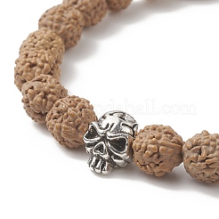 Braccialetto elasticizzato con perline in legno di rudraksha naturale e lega da donna&nbsp;BJEW-JB09145