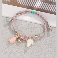 Браслеты на ногу из плетеного хлопкового шнура с подвесками в виде капли из богемского сплава и натуральных ракушек для женщин&nbsp;FS-WGB863D-01