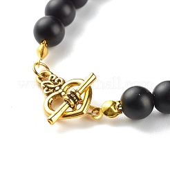 Натуральный лавовый камень и синтетический черный камень круглые бусины энергетические эластичные браслеты&nbsp;BJEW-JB06969