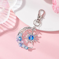 Подвесные украшения из синтетического лунного камня и сплава в форме луны и солнца&nbsp;HJEW-JM04647