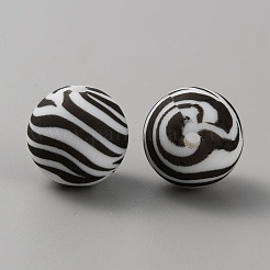 Круглые бусины из пищевого силикона с рисунком зебры SIL-WH0009-08F