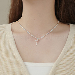 925 женское ожерелье с подвеской в виде банта из круглой бусины с кристаллами из стерлингового серебра и натурального аквамарина&nbsp;FS-WGA1961-01