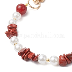 Натуральный сердолик (окрашенный и нагретый) с кристаллами и круглыми искусственными жемчужинами из АБС-пластика для удлинительных цепочек&nbsp;AJEW-BA00147-03