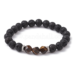 Круглые эластичные браслеты из натурального лавового камня и смешанных драгоценных камней BJEW-JB09774
