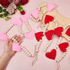 4 pz 2 stili cuore in feltro con perline di legno ornamenti appesi&nbsp;HJEW-FH00277