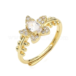 Anneaux de doigt en zircone cubique transparent micro pavé en laiton réglable&nbsp;RJEW-H268-03G
