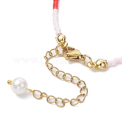 女性用ガラスシードビーズブレスレット  シェルパール＆真鍮ビーズ付き  ピンク  7-1/8インチ（18cm）&nbsp;BJEW-MZ00134-03