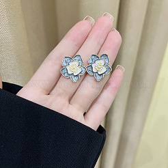 バレンタインデーの合金＆エナメルスタッドピアス  花  スターリングシルバーのイヤリング金具925個付き  コーンフラワーブルー  18mm&nbsp;WG1CFA2-01