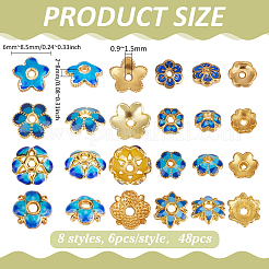 真鍮エナメルビーズキャップ48種類8個  花  ゴールドカラー  ブルー  5.8~8x2~3mm  穴：0.9~1.5mm  6個/スタイル&nbsp;KK-PH0014-51