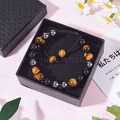 Браслет из плетеных бусин из натурального обсидиана BJEW-SW00001-22