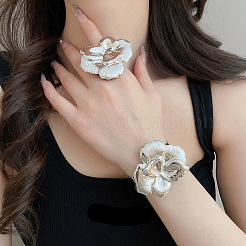 女性用アイアンオープンカフバングル＆リングセット  花  銀  内径：60mm&nbsp;WG478CE-04