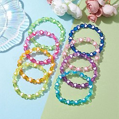8個 8mmファセットラウンド＆ハートアクリルビーズストレッチブレスレットセット  女性用レインボーカラーブレスレット  カラフル  内径：2-1/4インチ（5.8cm）  ビーズ：8mm＆8x7mm&nbsp;BJEW-JB10240-01