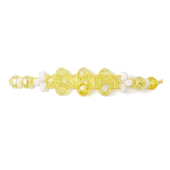 電気メッキガラスビーズ編みビーズブレスレット  女性用ナイロン糸編みブレスレット  花  多面カット  ライトカーキ  内径：5/8~3-1/2インチ（1.5~9cm）&nbsp;BJEW-MZ00183-05