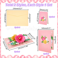 2 sätze 2 arten valentinstag rechteck 3d pop up blume papier grußkarte&nbsp;AJEW-GA0006-96