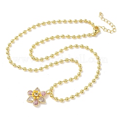 Латунные подвески в форме цветка с розовым и прозрачным кубическим цирконием и эмалевым паве NJEW-G183-04G