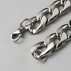 ステンレススチール製キューバチェーンネックレス、男性用、女性用  ステンレス鋼色  24.02インチ（61cm）&nbsp;NJEW-TAC0007-11