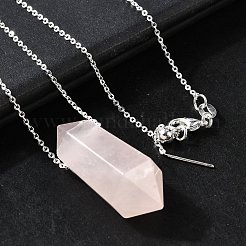 Натуральный розовый кварц двойной концевой заостренный граненый пуля подвеска ожерелье&nbsp;NJEW-C080-01P-01