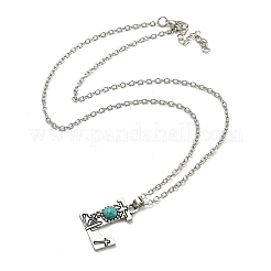 Lettre a ~ z en alliage plaqué argent antique avec colliers à pendentif turquoise synthétique&nbsp;NJEW-G080-01L