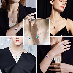 Collana con pendente ovale in zirconi cubici e bracciale a maglie e anello polsino e orecchini a bottone&nbsp;SJEW-SZC0001-01A
