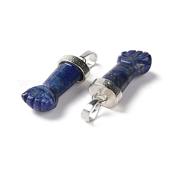 天然石ラピスラズリペンダント  figaハンドチャーム  プラチナトーンの真鍮パーツ  19~24x9~10x6mm  穴：4mm&nbsp;G-K322-01D-P-01