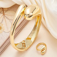 Anelli con polsini aperti a goccia in ottone e set di gioielli con braccialetti aperti da donna&nbsp;SJEW-SZ0001-016G