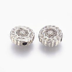 チベット風合金ビーズ  鉛フリー＆カドミウムフリー  フラットラウンド  プラチナカラー  10x4mm  穴：1.5mm&nbsp;TIBEB-R022-P-LF