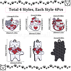 16 個 4 スタイルのバレンタインデー合金エナメルペンダント  ブラック  ハートチャームの猫  レッド  28~31x22~30x1.5mm  穴：1.8~2mm  4個/スタイル&nbsp;ENAM-SC0006-03