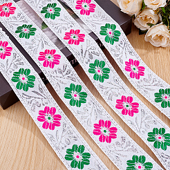 ポリエステルとメタリックリボン  洋服アクセサリー用  花と葉の模様  銀  1-3/4インチ（43mm）&nbsp;OCOR-WH0070-315B