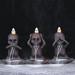 3 pz 3 stile bruciatore di incenso a riflusso con teschio in ceramica fumo cascata porta incenso&nbsp;JX842A