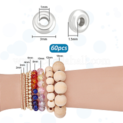 60 шт. рондель 925 бусины-разделители из стерлингового серебра&nbsp;STER-PH0003-82