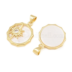 Pendentifs en laiton sertis de micro-pavés de zircone cubique transparente et de coquillage blanc&nbsp;CU-CBA9482-02G-05