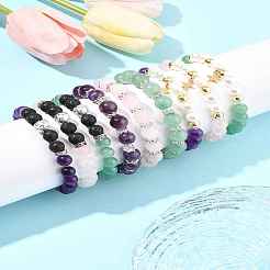 9шт 3 цвета круглые бусины из натуральных драгоценных камней эластичные браслеты BJEW-FS00017