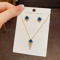 Комплект из ожерелья и серег-гвоздиков с ромбовидным латунным кубическим цирконием&nbsp;FS-WG35A33-01