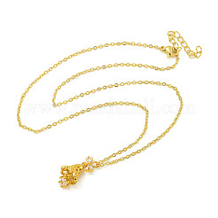 Colliers pendentifs cloche de Noël en laiton et zircone cubique transparent avec nœud papillon&nbsp;NJEW-G148-01G