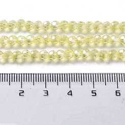 電気メッキガラスビーズ連売り  パール光沢メッキ  ファセット（32ファセット）  ラウンド  きいろ  4mm&nbsp;X-EGLA-R015-4mm-26